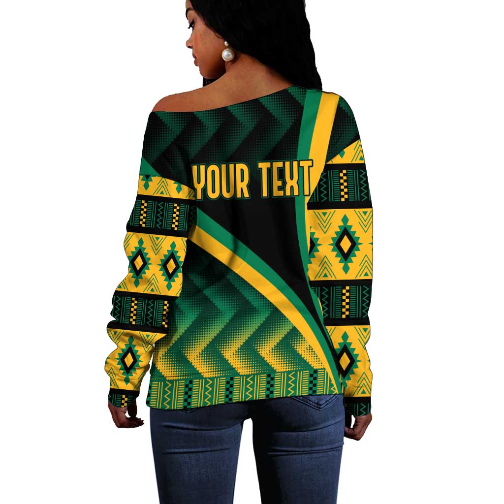 Personalised Jamaica Off Shoulder Sweater Kente Pattern Basic - Black LT7