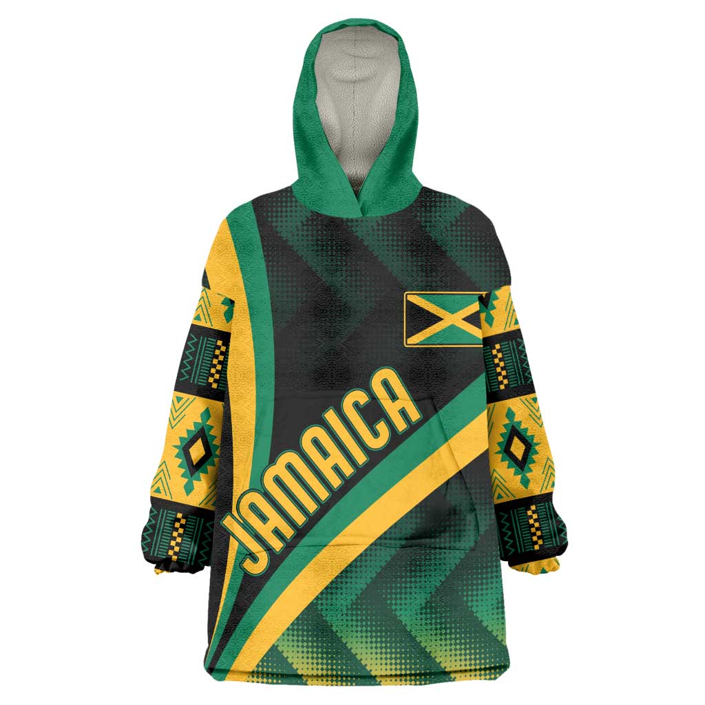Personalised Jamaica Wearable Blanket Hoodie Kente Pattern Basic - Black LT7