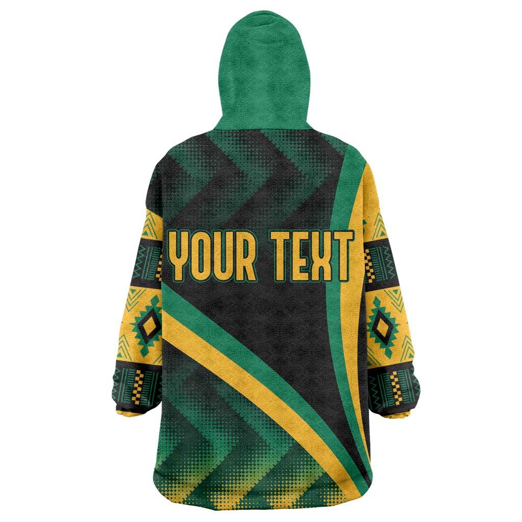 Personalised Jamaica Wearable Blanket Hoodie Kente Pattern Basic - Black LT7