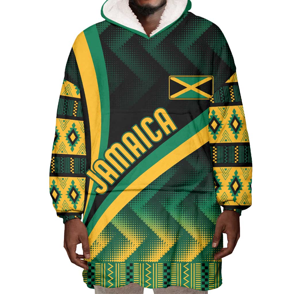 Personalised Jamaica Wearable Blanket Hoodie Kente Pattern Basic - Black LT7