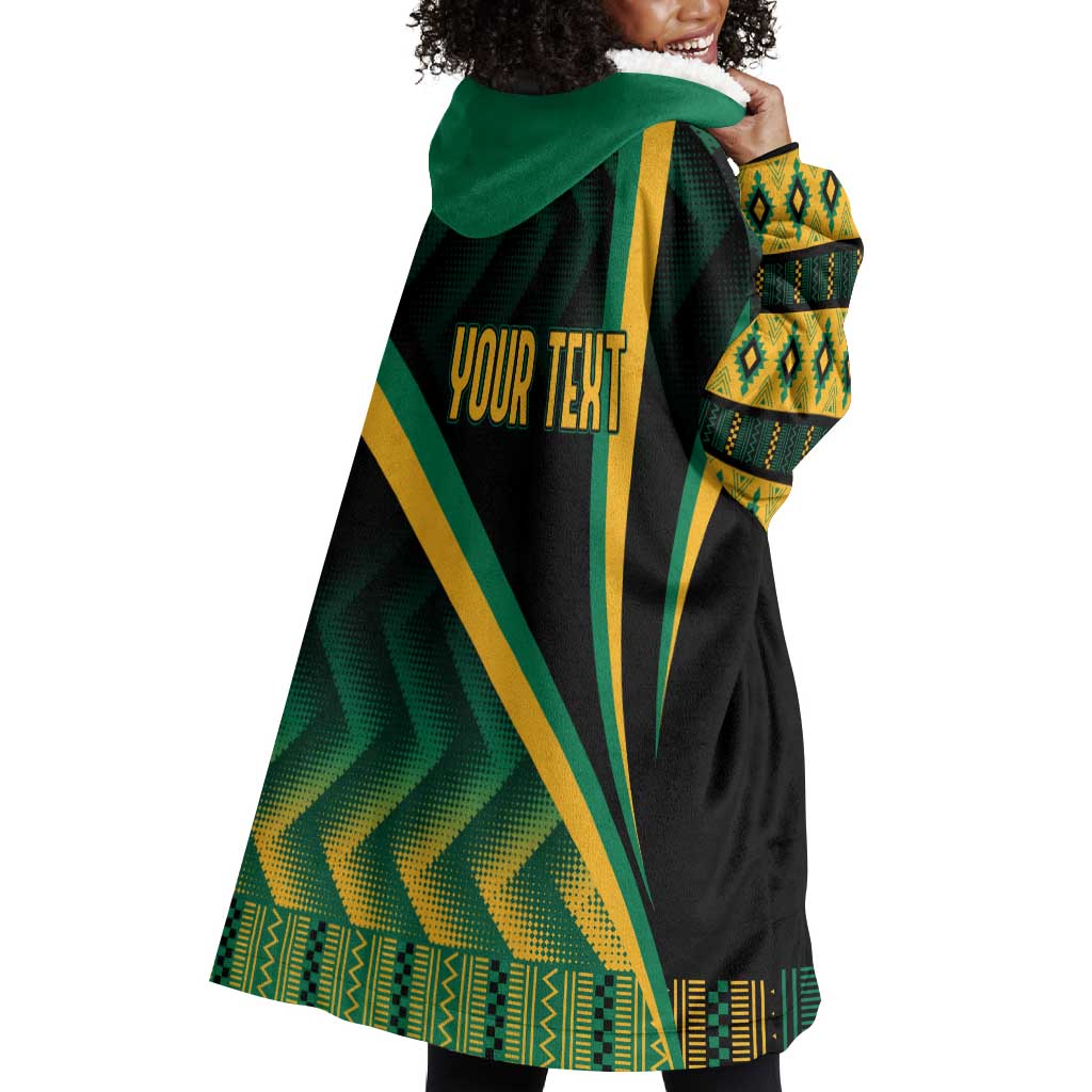 Personalised Jamaica Wearable Blanket Hoodie Kente Pattern Basic - Black LT7