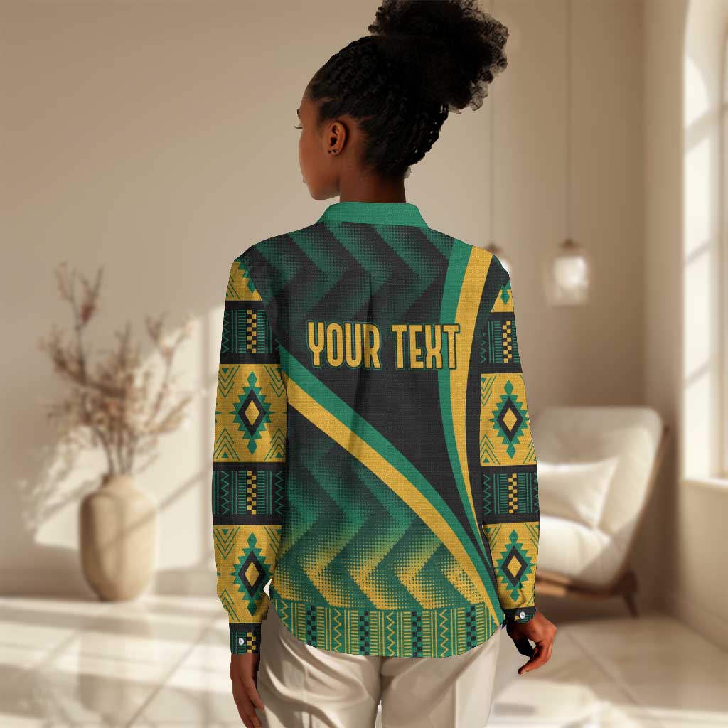 Personalised Jamaica Women Casual Shirt Kente Pattern Basic - Black LT7