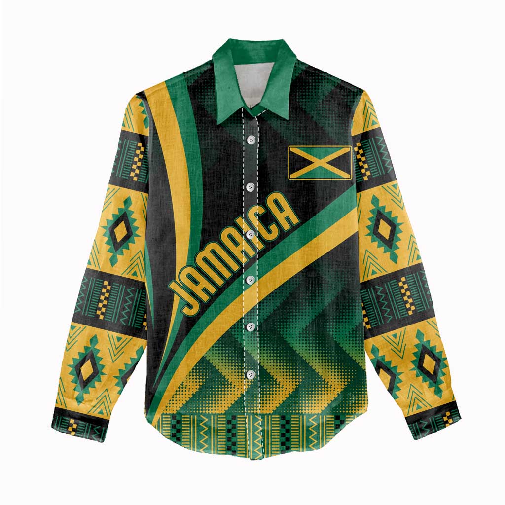Personalised Jamaica Women Casual Shirt Kente Pattern Basic - Black LT7