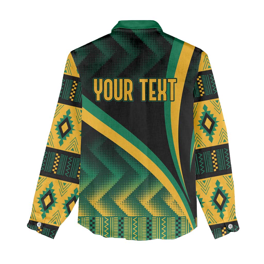 Personalised Jamaica Women Casual Shirt Kente Pattern Basic - Black LT7