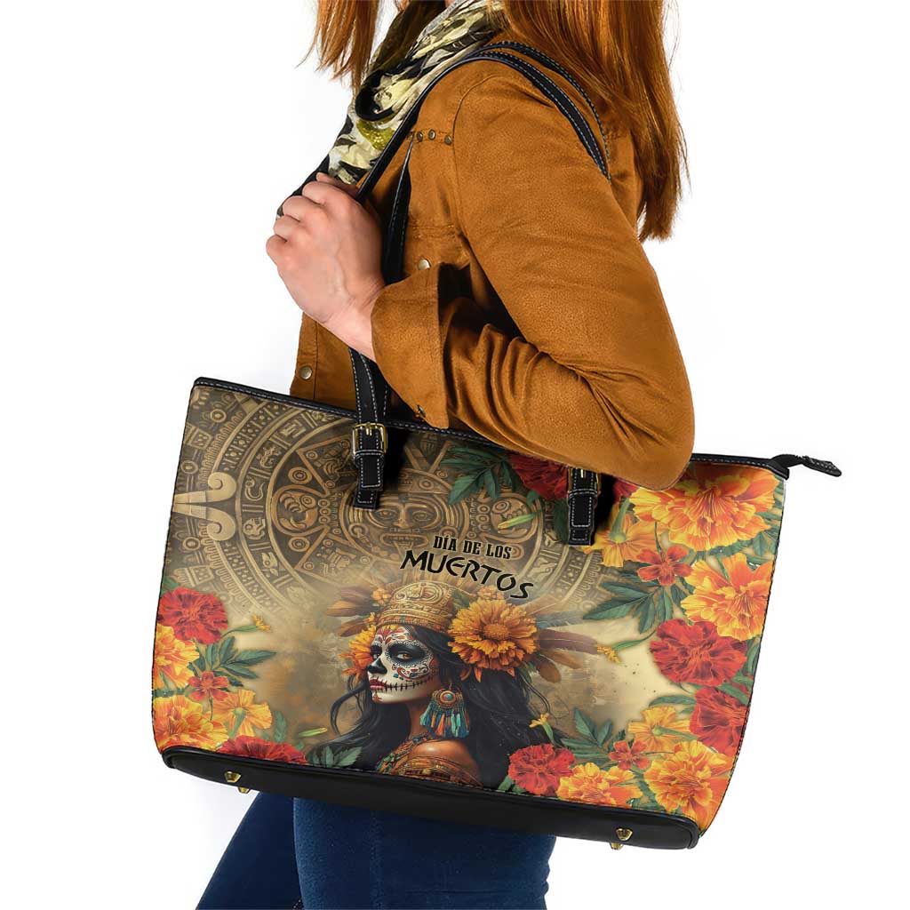 Dia de Los Muertos Mexico Leather Tote Bag Aztec Goddess Mictecacihuatl LT7
