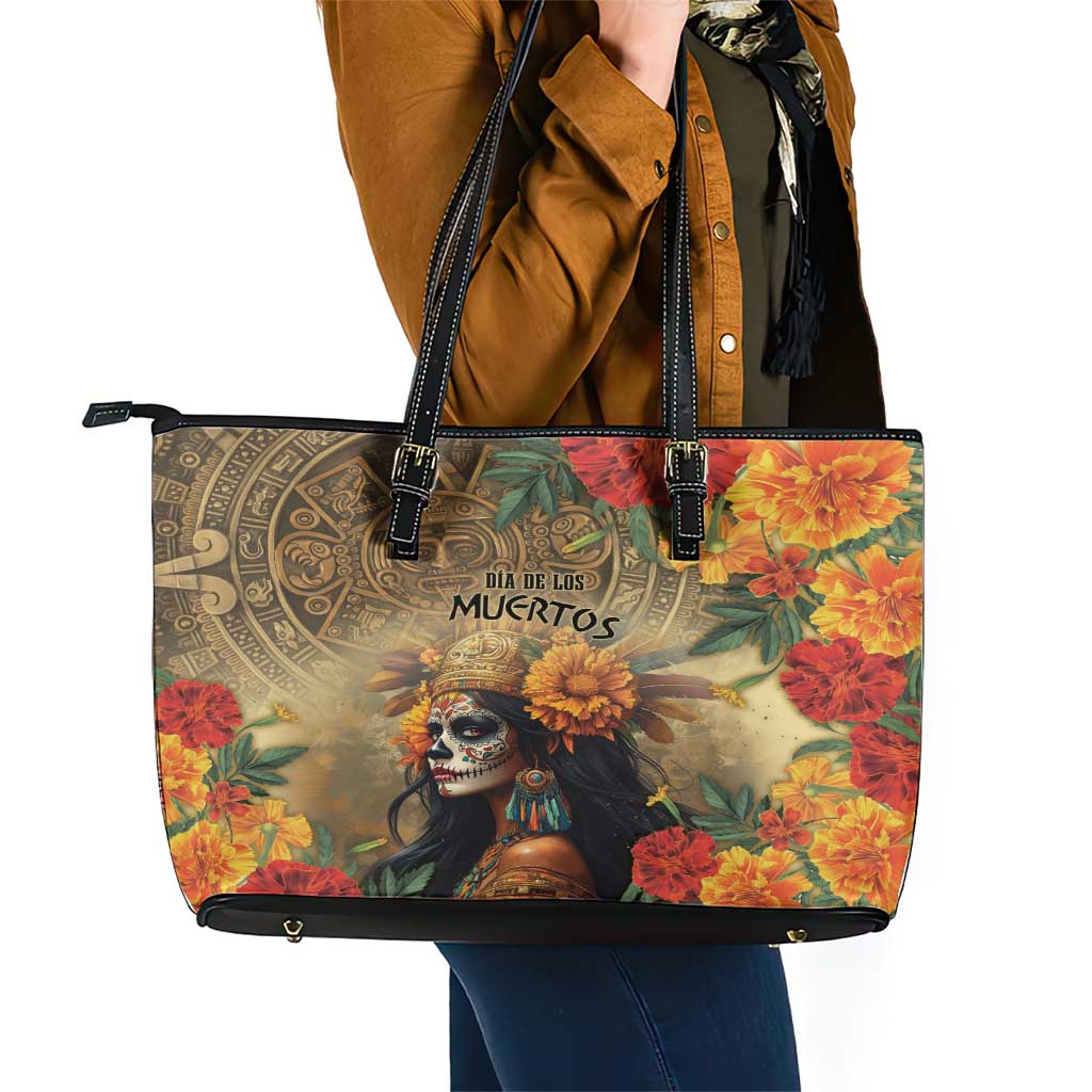 Dia de Los Muertos Mexico Leather Tote Bag Aztec Goddess Mictecacihuatl LT7