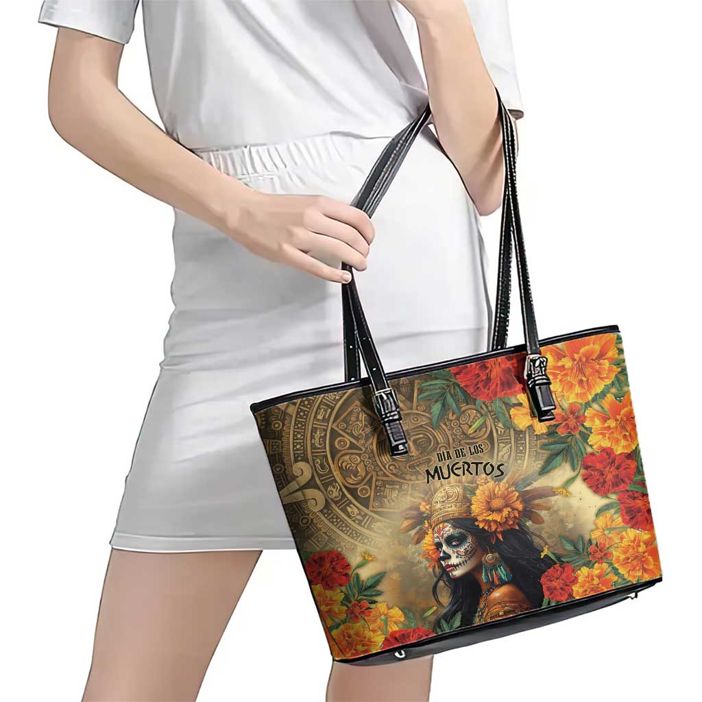 Dia de Los Muertos Mexico Leather Tote Bag Aztec Goddess Mictecacihuatl LT7