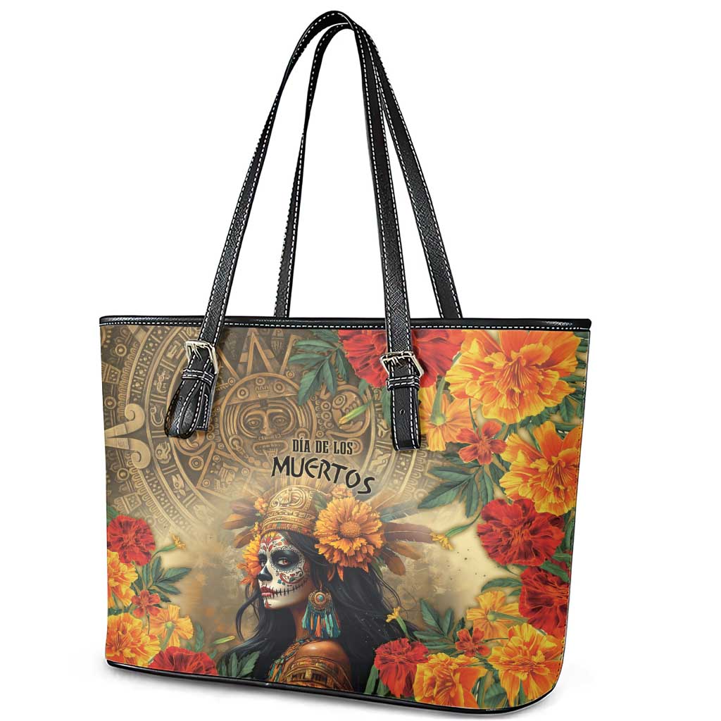 Dia de Los Muertos Mexico Leather Tote Bag Aztec Goddess Mictecacihuatl LT7