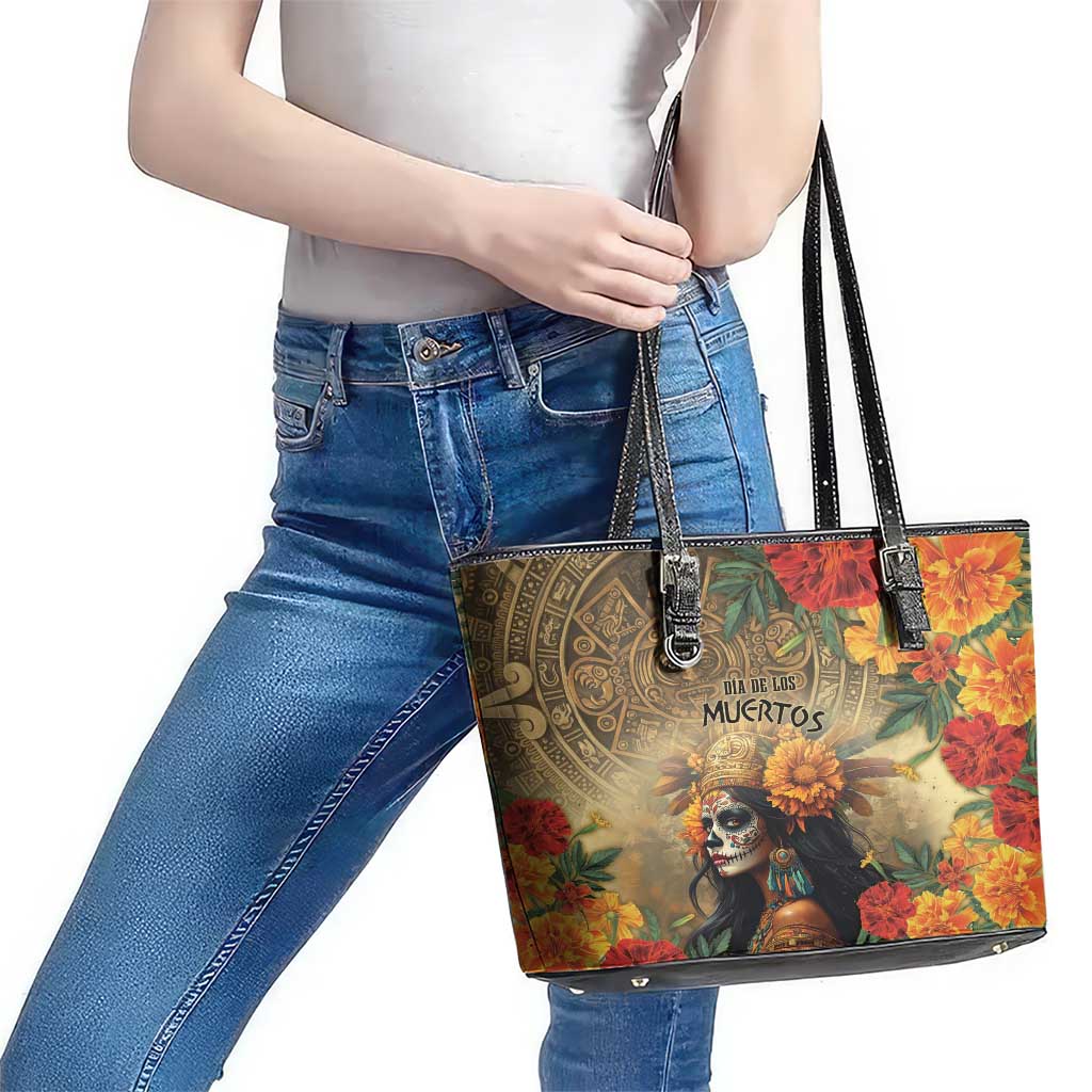 Dia de Los Muertos Mexico Leather Tote Bag Aztec Goddess Mictecacihuatl LT7