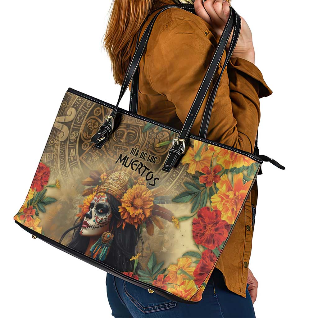 Dia de Los Muertos Mexico Leather Tote Bag Aztec Goddess Mictecacihuatl LT7