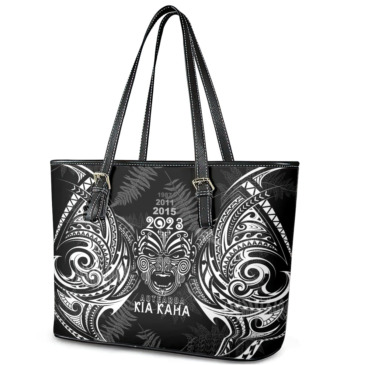 Custom New Zealand Rugby Leather Tote Bag 2023 World Cup Aotearoa Haka Face LT7
