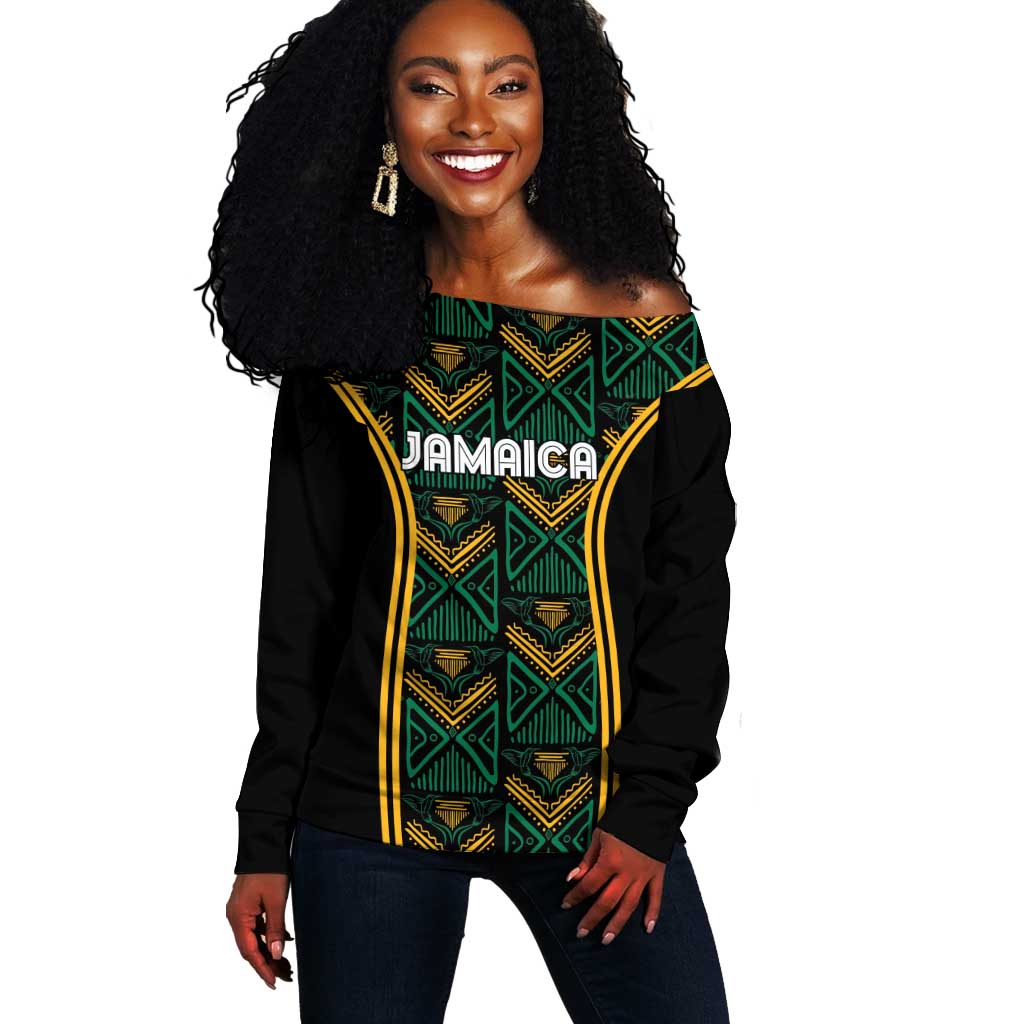 Afro-Jamaica Custom Off Shoulder Sweater Reggae Boyz Ethnic Motifs LT7