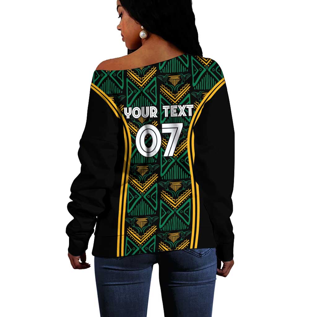 Afro-Jamaica Custom Off Shoulder Sweater Reggae Boyz Ethnic Motifs LT7