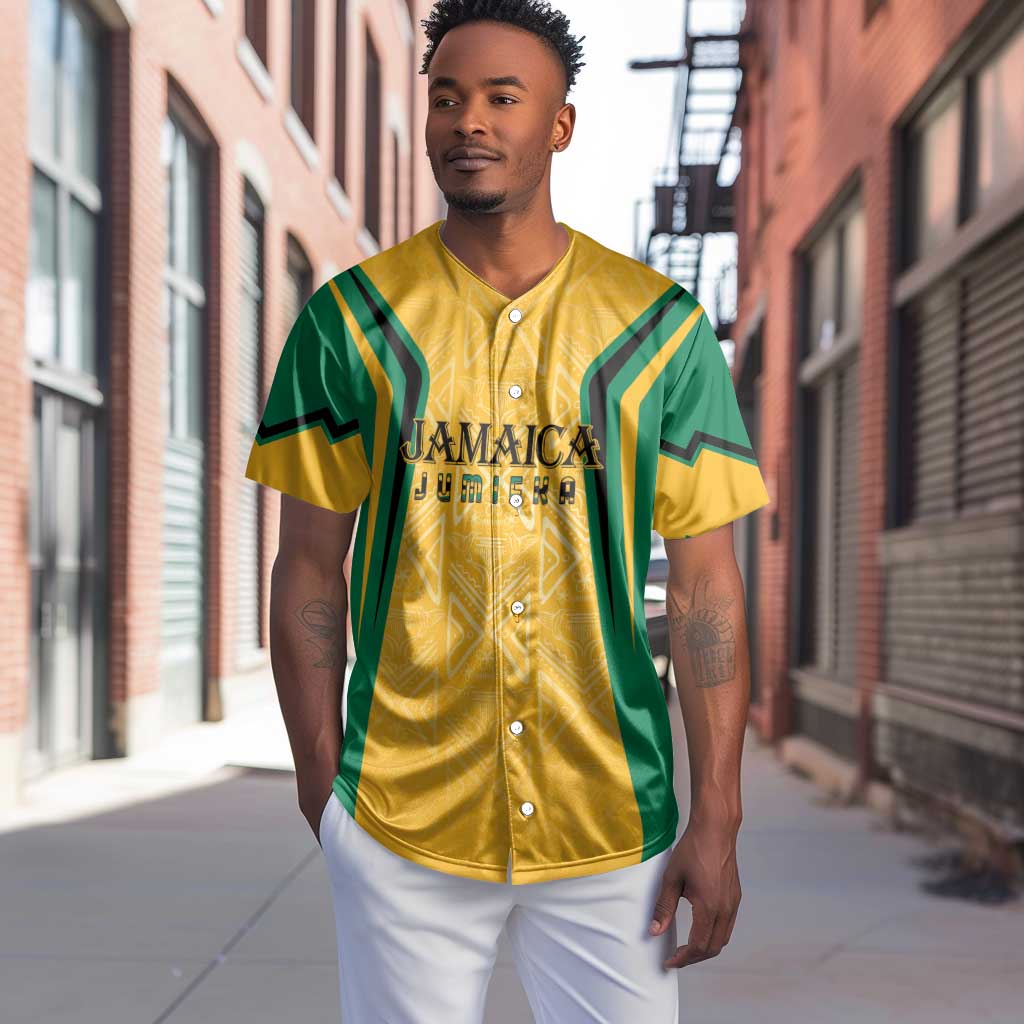 Afro-Jamaica Custom Baseball Jersey Golden Ethnic Motifs LT7