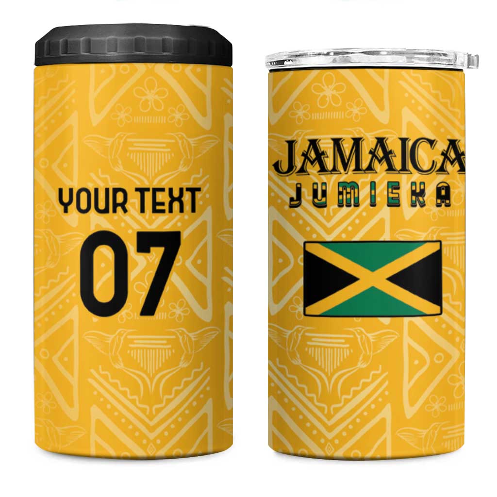 Afro-Jamaica Custom 4 in 1 Can Cooler Tumbler Golden Ethnic Motifs LT7