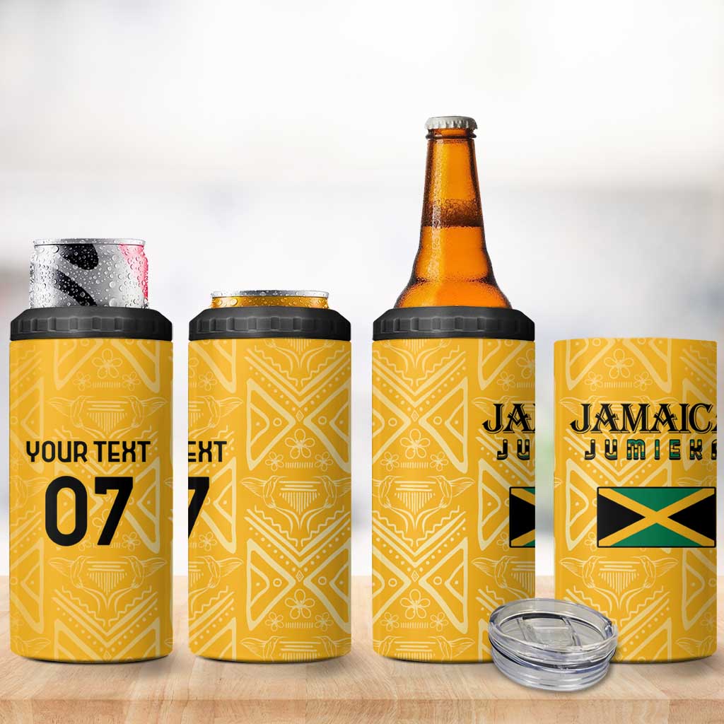 Afro-Jamaica Custom 4 in 1 Can Cooler Tumbler Golden Ethnic Motifs LT7