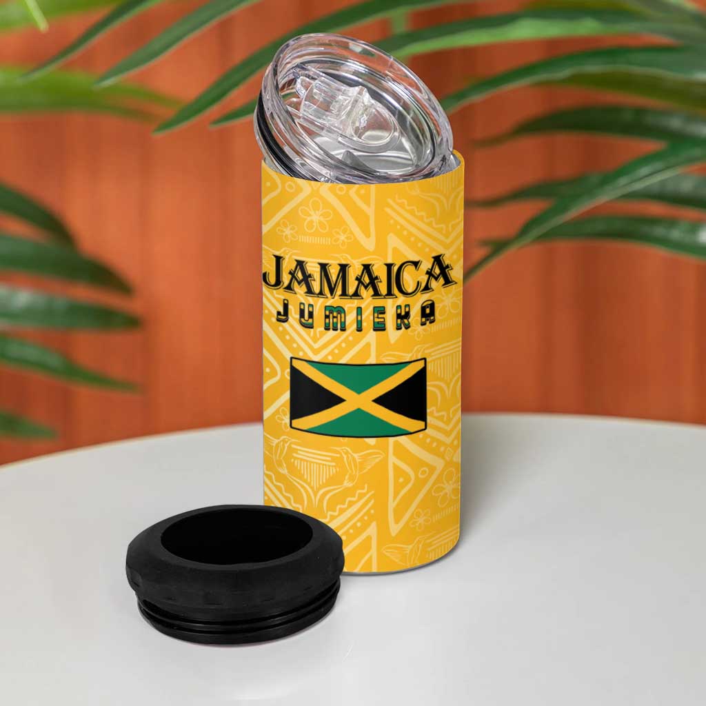 Afro-Jamaica Custom 4 in 1 Can Cooler Tumbler Golden Ethnic Motifs LT7