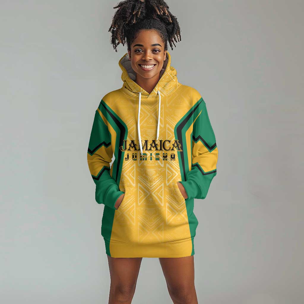 Afro-Jamaica Custom Hoodie Dress Golden Ethnic Motifs LT7