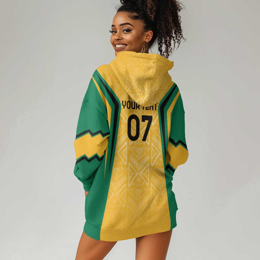 Afro-Jamaica Custom Hoodie Dress Golden Ethnic Motifs LT7
