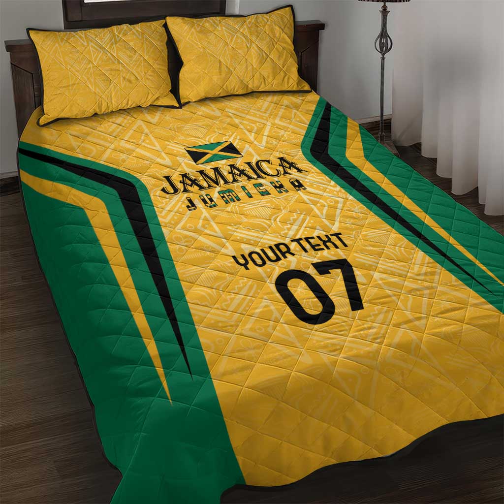 Afro-Jamaica Custom Quilt Bed Set Golden Ethnic Motifs LT7