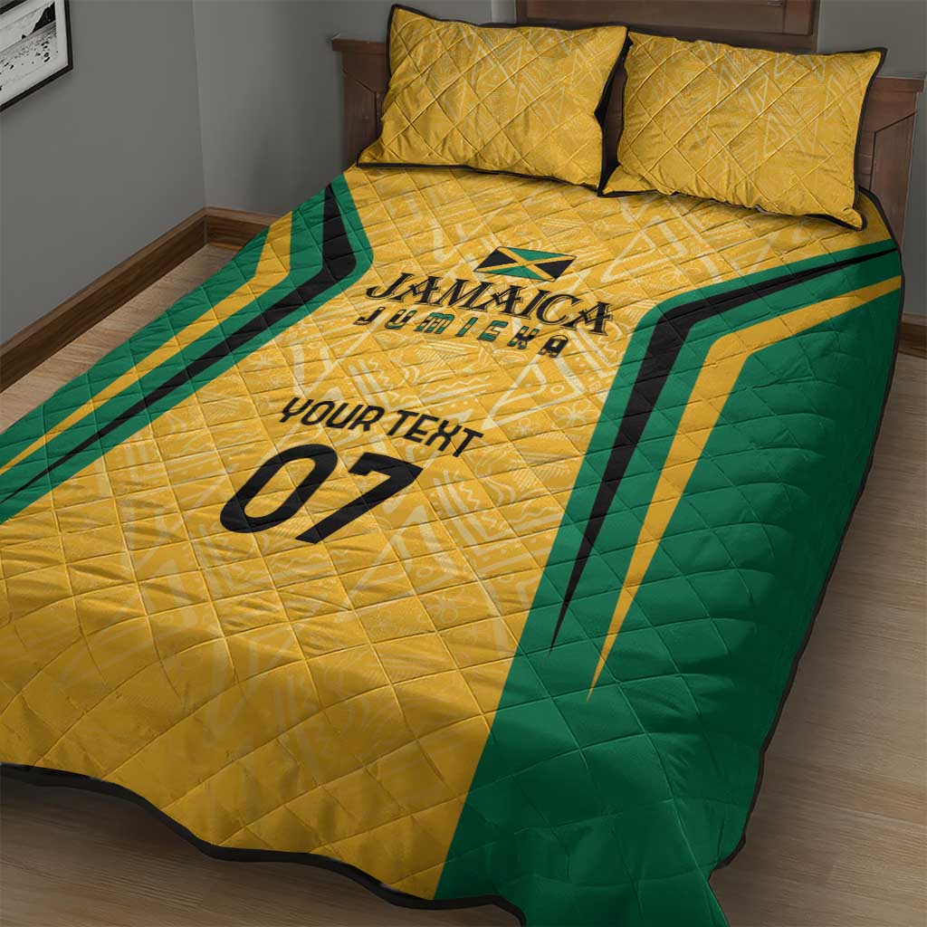 Afro-Jamaica Custom Quilt Bed Set Golden Ethnic Motifs LT7
