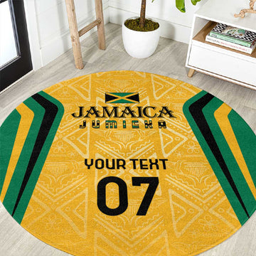 Afro-Jamaica Custom Round Carpet Golden Ethnic Motifs LT7