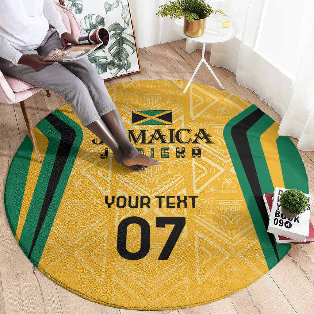 Afro-Jamaica Custom Round Carpet Golden Ethnic Motifs LT7