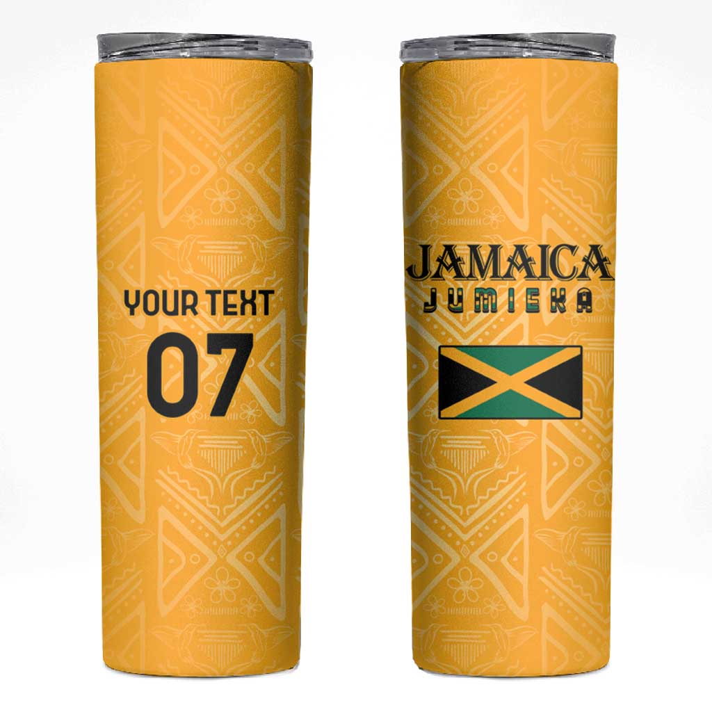 Afro-Jamaica Custom Skinny Tumbler Golden Ethnic Motifs LT7