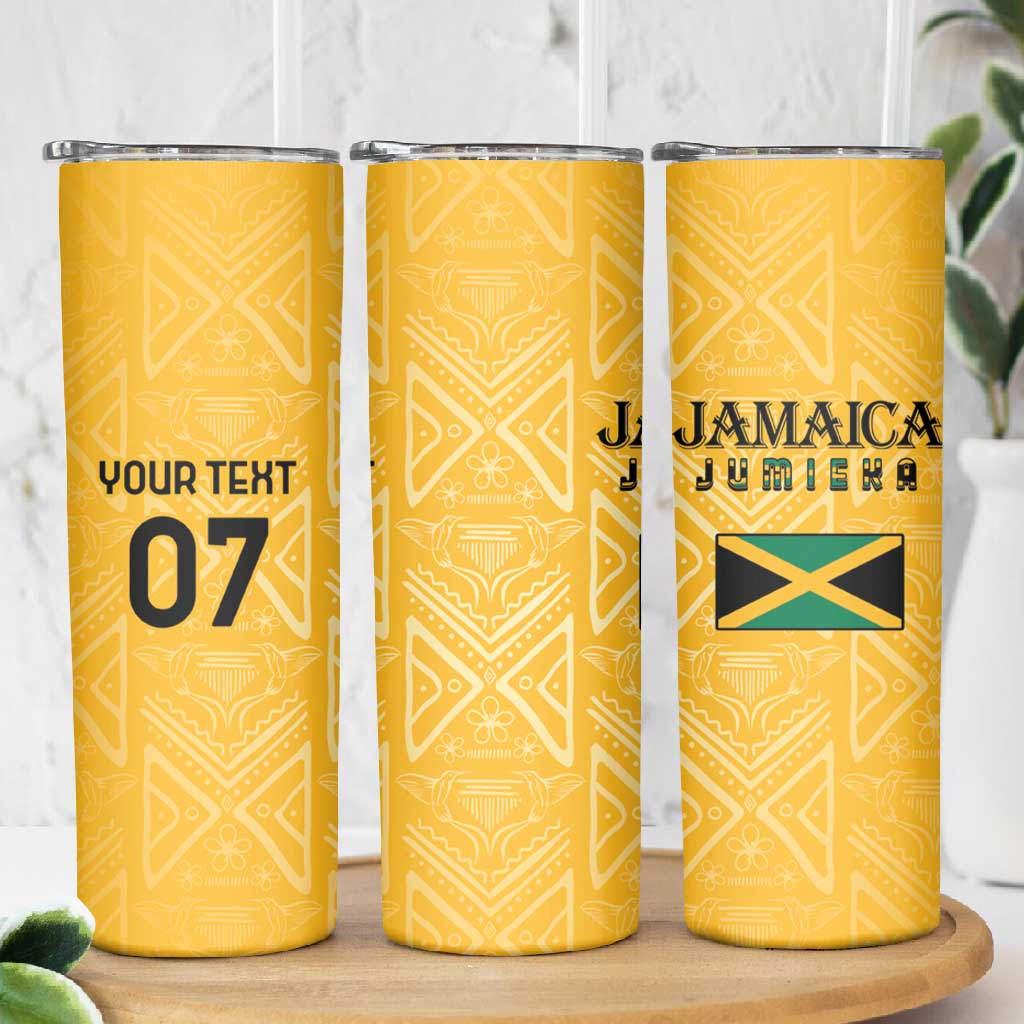 Afro-Jamaica Custom Skinny Tumbler Golden Ethnic Motifs LT7