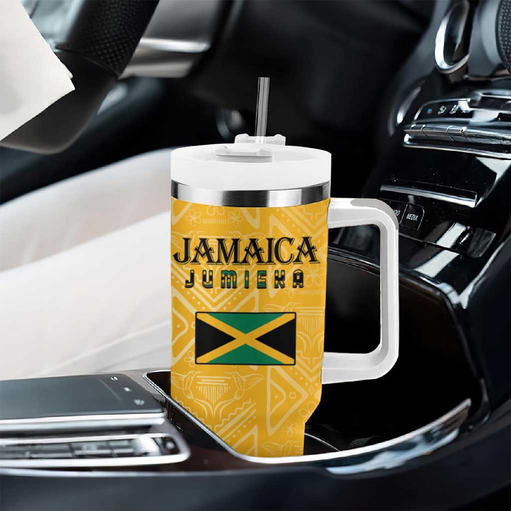 Afro-Jamaica Custom Tumbler With Handle Golden Ethnic Motifs LT7
