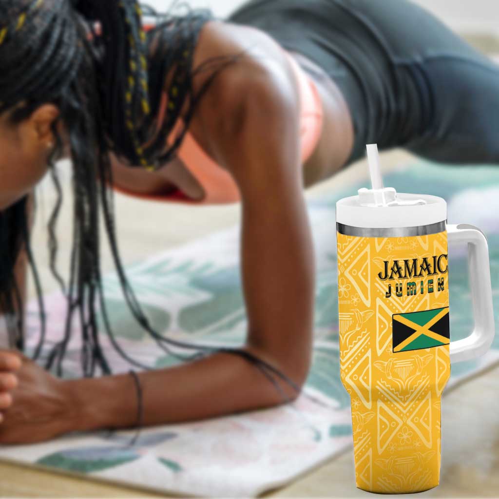Afro-Jamaica Custom Tumbler With Handle Golden Ethnic Motifs LT7