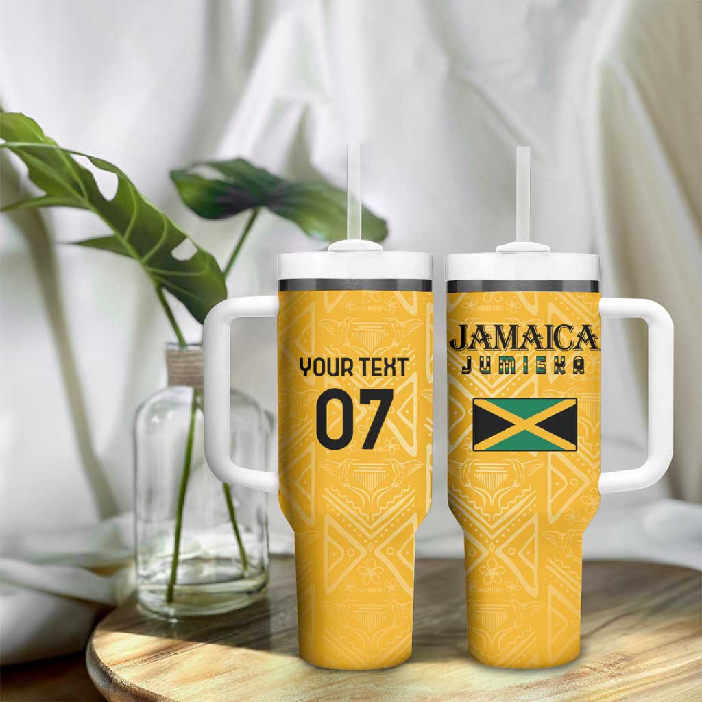 Afro-Jamaica Custom Tumbler With Handle Golden Ethnic Motifs LT7