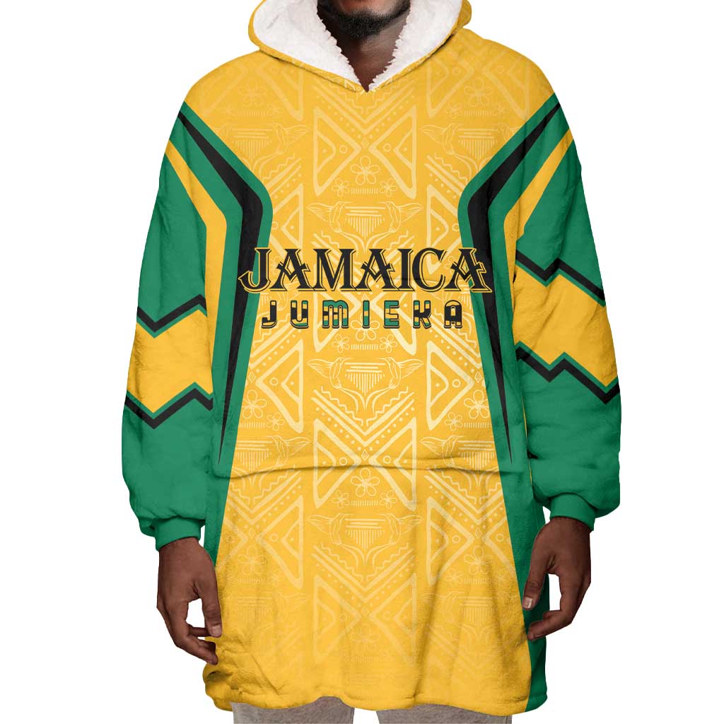 Afro-Jamaica Custom Wearable Blanket Hoodie Golden Ethnic Motifs LT7