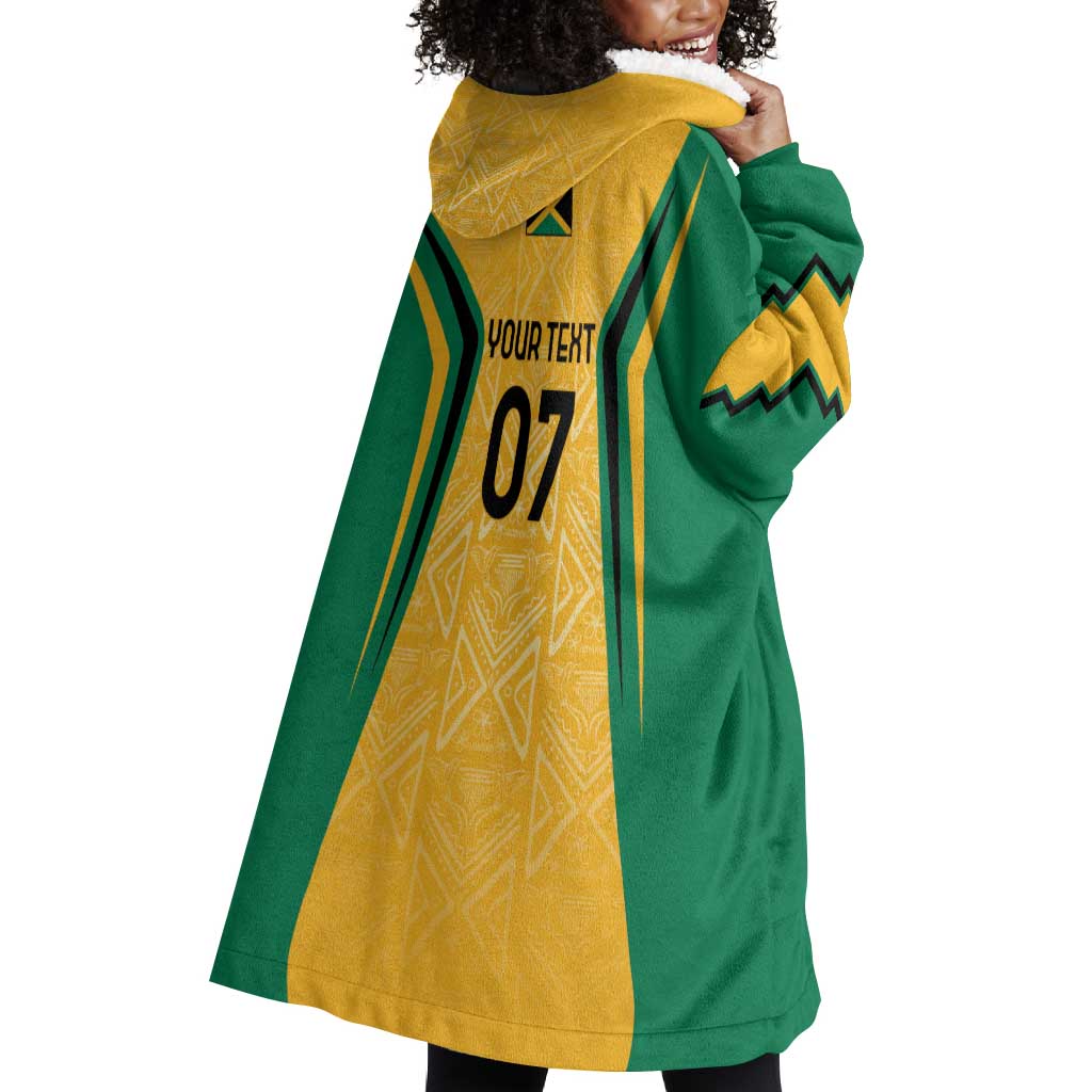 Afro-Jamaica Custom Wearable Blanket Hoodie Golden Ethnic Motifs LT7