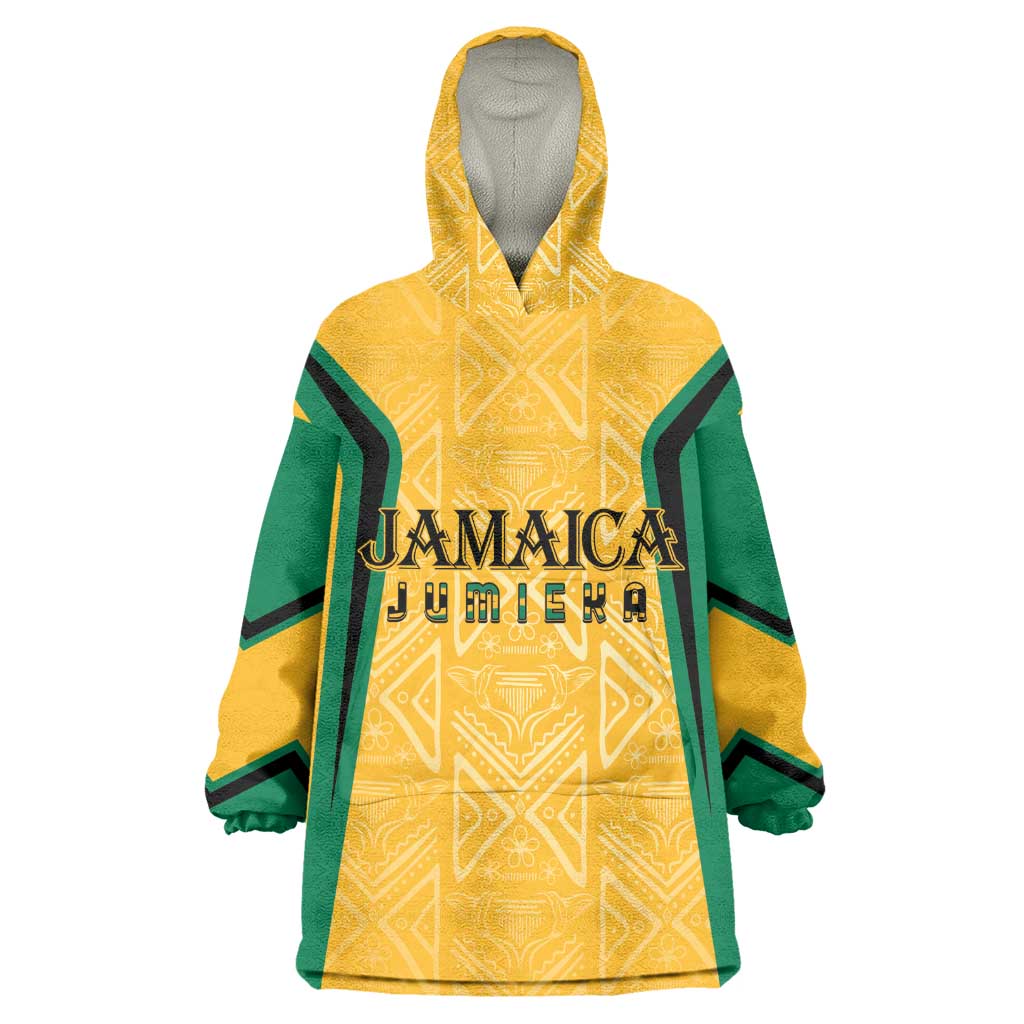 Afro-Jamaica Custom Wearable Blanket Hoodie Golden Ethnic Motifs LT7