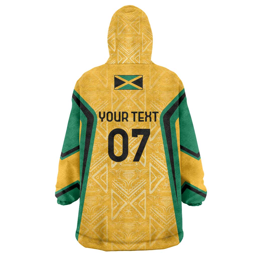 Afro-Jamaica Custom Wearable Blanket Hoodie Golden Ethnic Motifs LT7