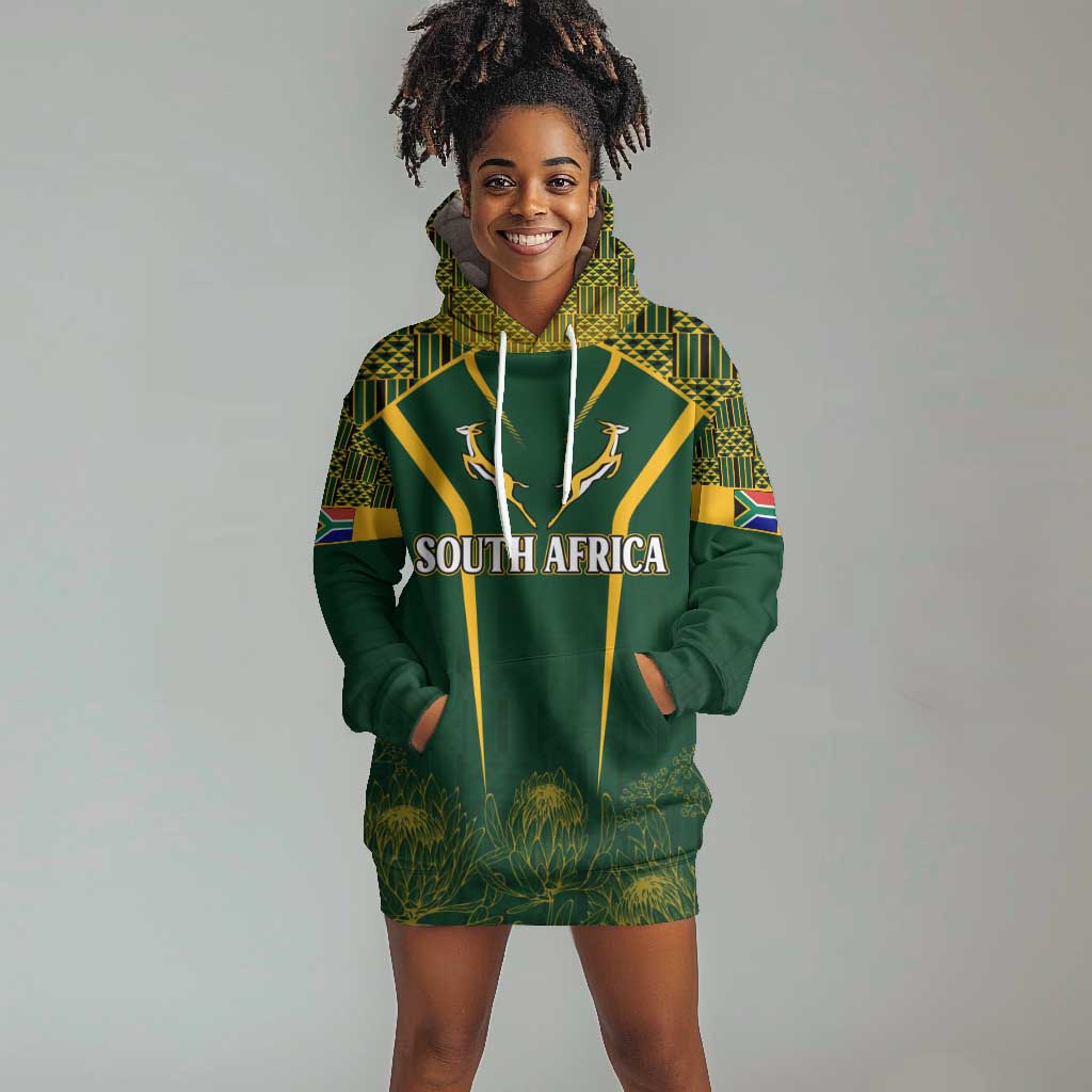 Personalised South African Heritage Day Hoodie Dress Kente Ethnic Patterns Mix Springboks LT7