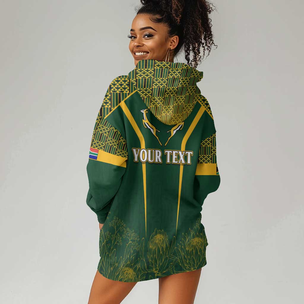 Personalised South African Heritage Day Hoodie Dress Kente Ethnic Patterns Mix Springboks LT7