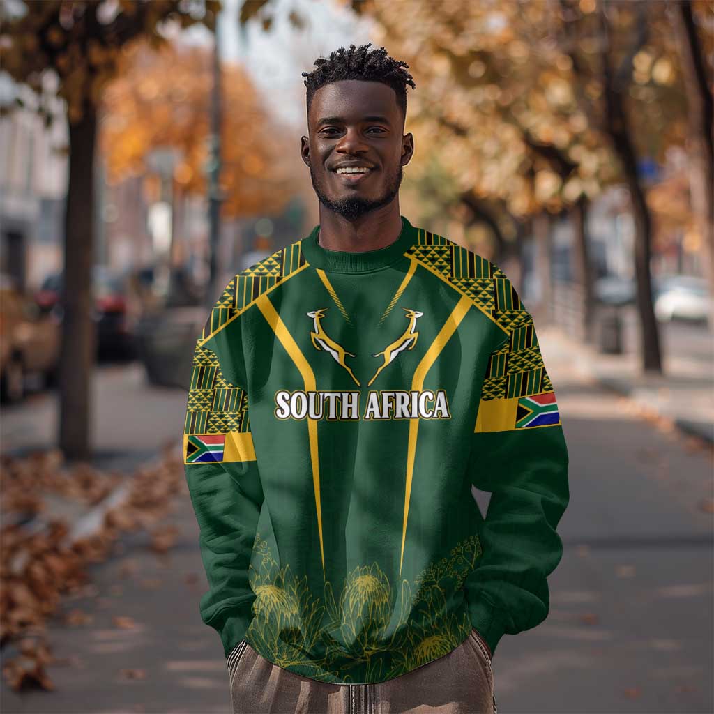 Personalised South African Heritage Day Sweatshirt Kente Ethnic Patterns Mix Springboks LT7