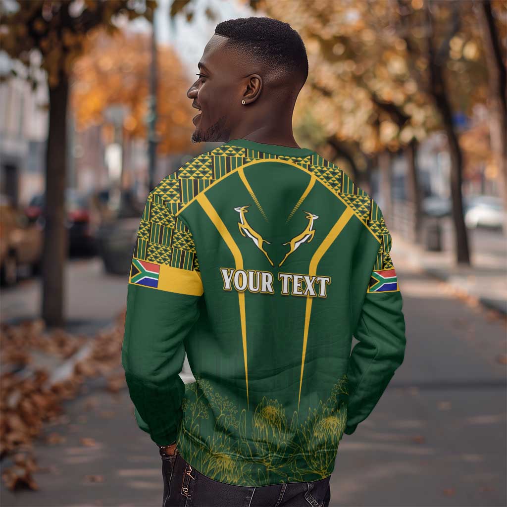 Personalised South African Heritage Day Sweatshirt Kente Ethnic Patterns Mix Springboks LT7