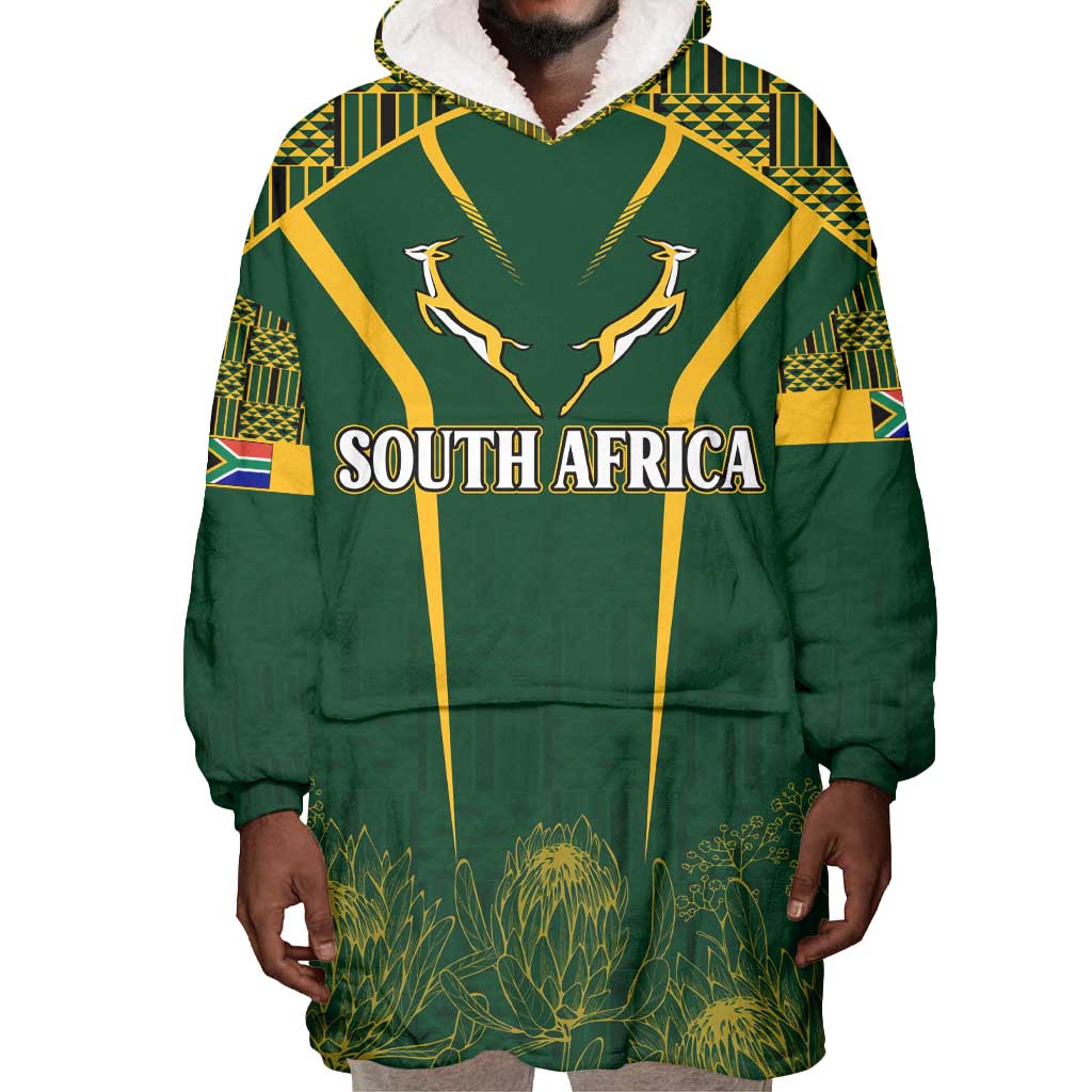 Personalised South African Heritage Day Wearable Blanket Hoodie Kente Ethnic Patterns Mix Springboks LT7