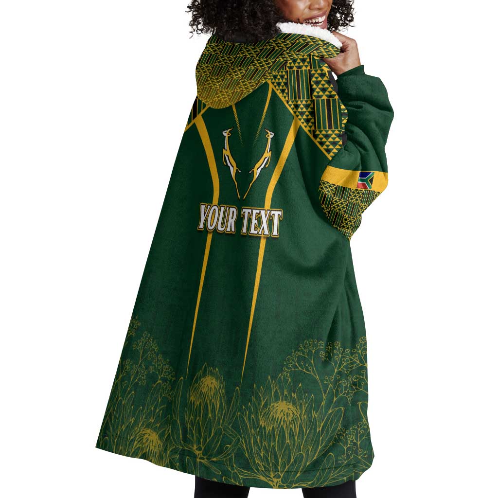 Personalised South African Heritage Day Wearable Blanket Hoodie Kente Ethnic Patterns Mix Springboks LT7