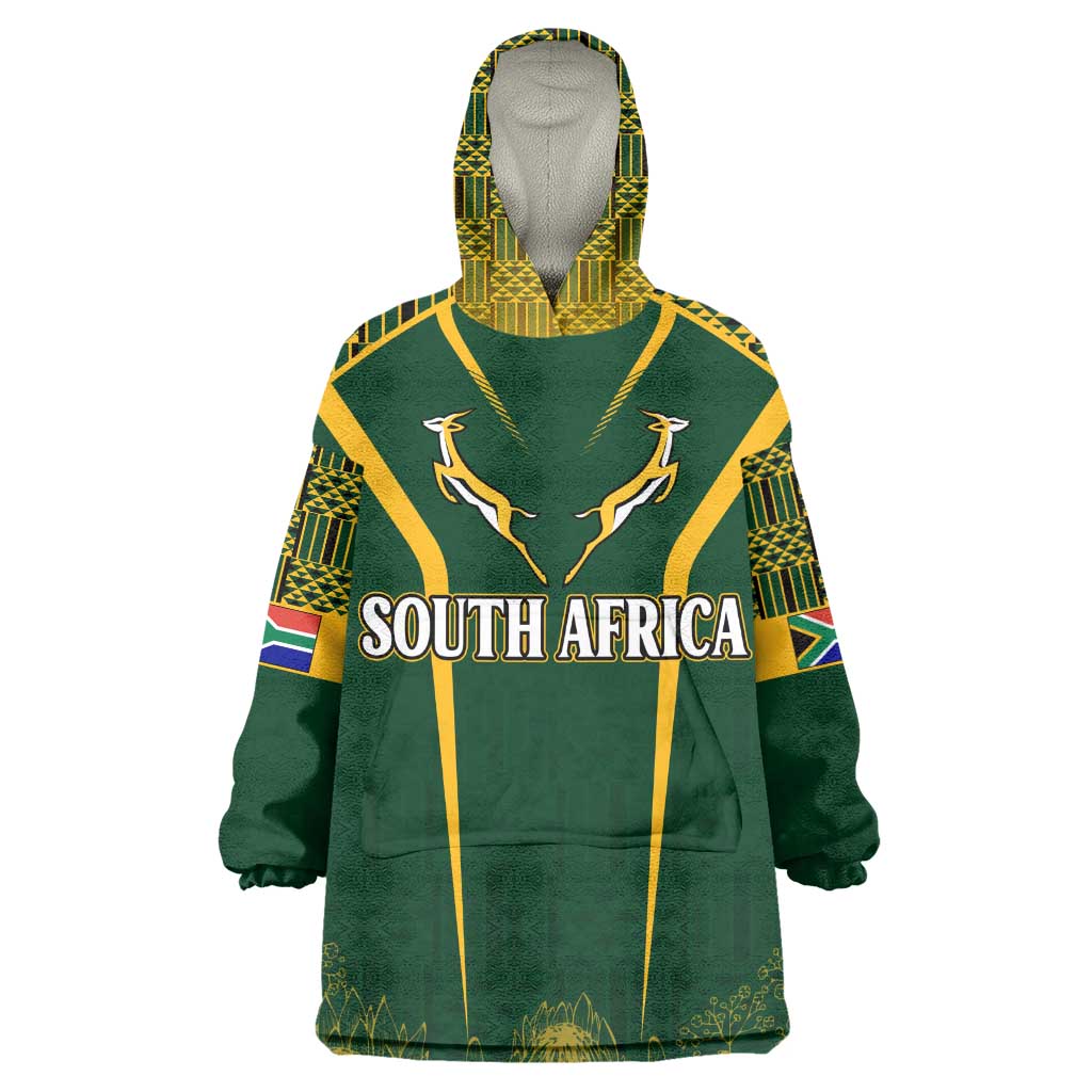 Personalised South African Heritage Day Wearable Blanket Hoodie Kente Ethnic Patterns Mix Springboks LT7