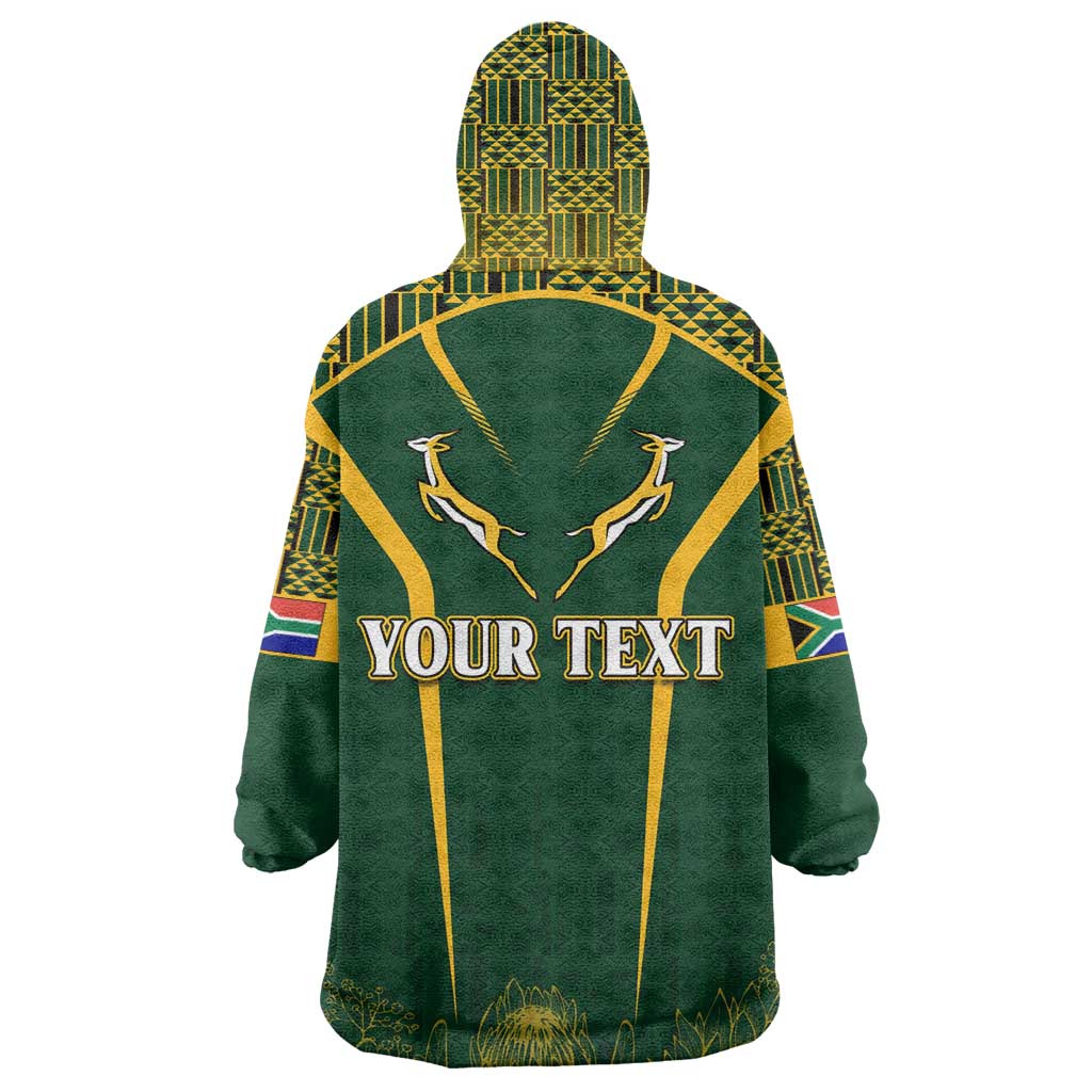 Personalised South African Heritage Day Wearable Blanket Hoodie Kente Ethnic Patterns Mix Springboks LT7