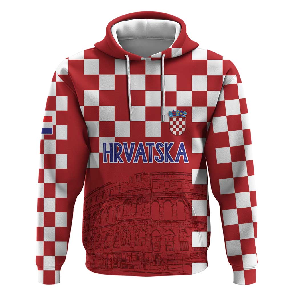 Croatia Football 2025 Custom Hoodie Red Hrvatska Kockasti - Pula Arena LT7