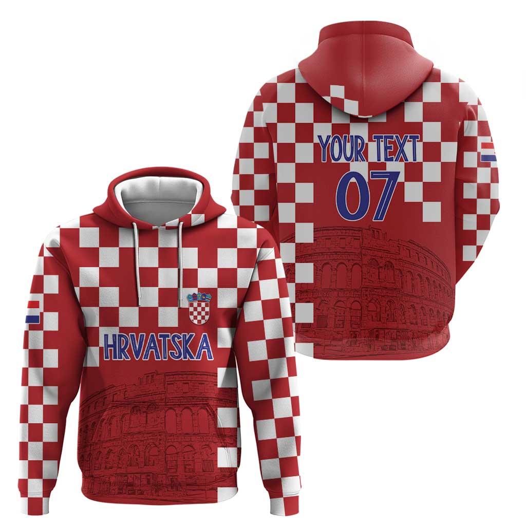 Croatia Football 2025 Custom Hoodie Red Hrvatska Kockasti - Pula Arena LT7