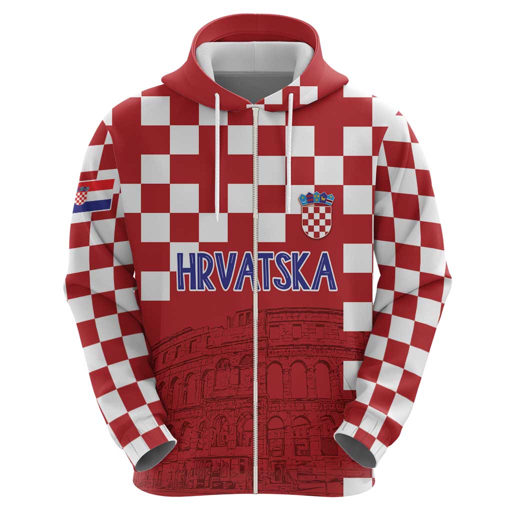 Croatia Football 2025 Custom Hoodie Red Hrvatska Kockasti - Pula Arena LT7