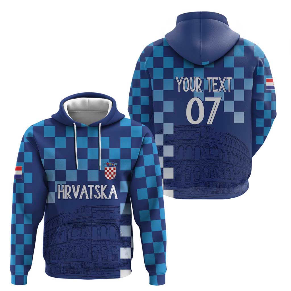 Croatia Football 2025 Custom Hoodie Blue Hrvatska Kockasti - Pula Arena LT7