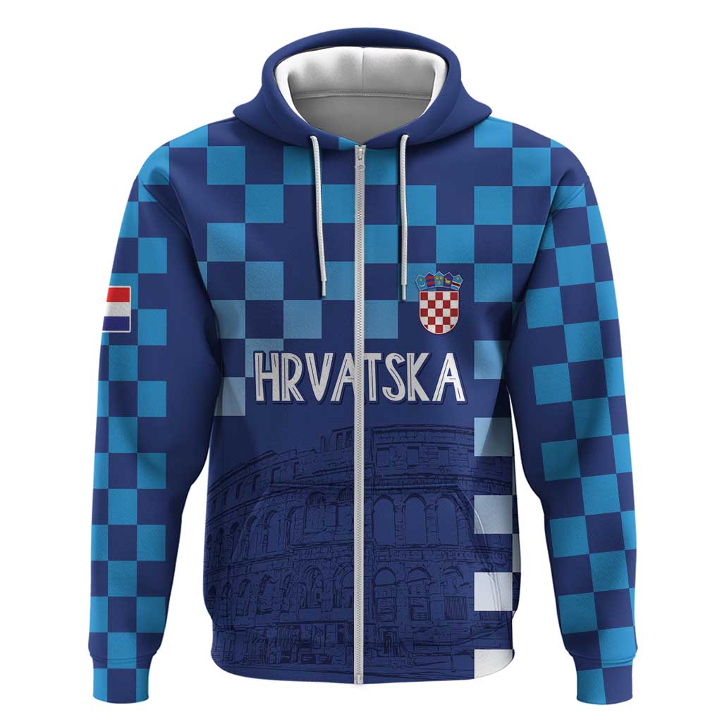 Croatia Football 2025 Custom Hoodie Blue Hrvatska Kockasti - Pula Arena LT7