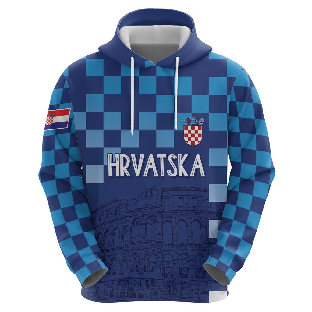 Croatia Football 2025 Custom Hoodie Blue Hrvatska Kockasti - Pula Arena LT7